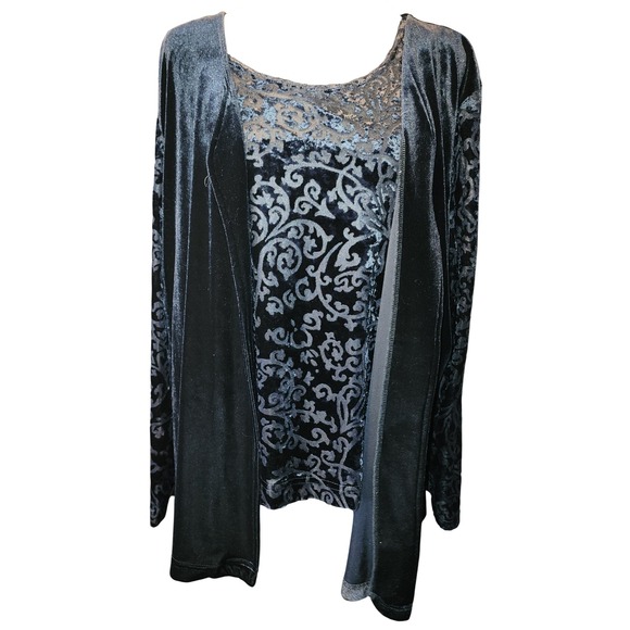 Vintage Studio Pants - Black Burnout Velvet Cardigan and Tank Set Damask Scroll Whimsigoth Y2K